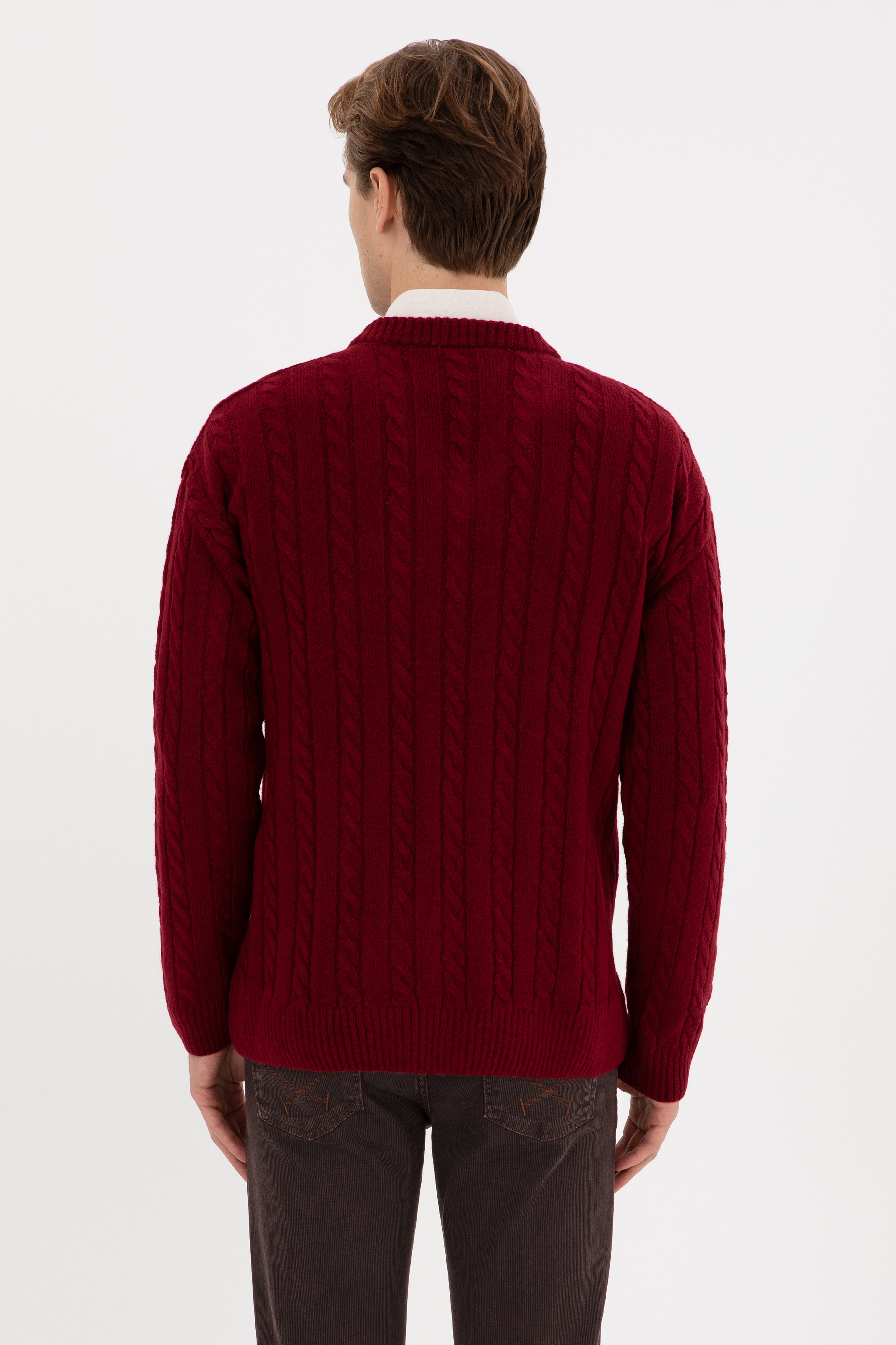 Erkek Bordo Comfort Fit V Yaka Kazak - Image 5