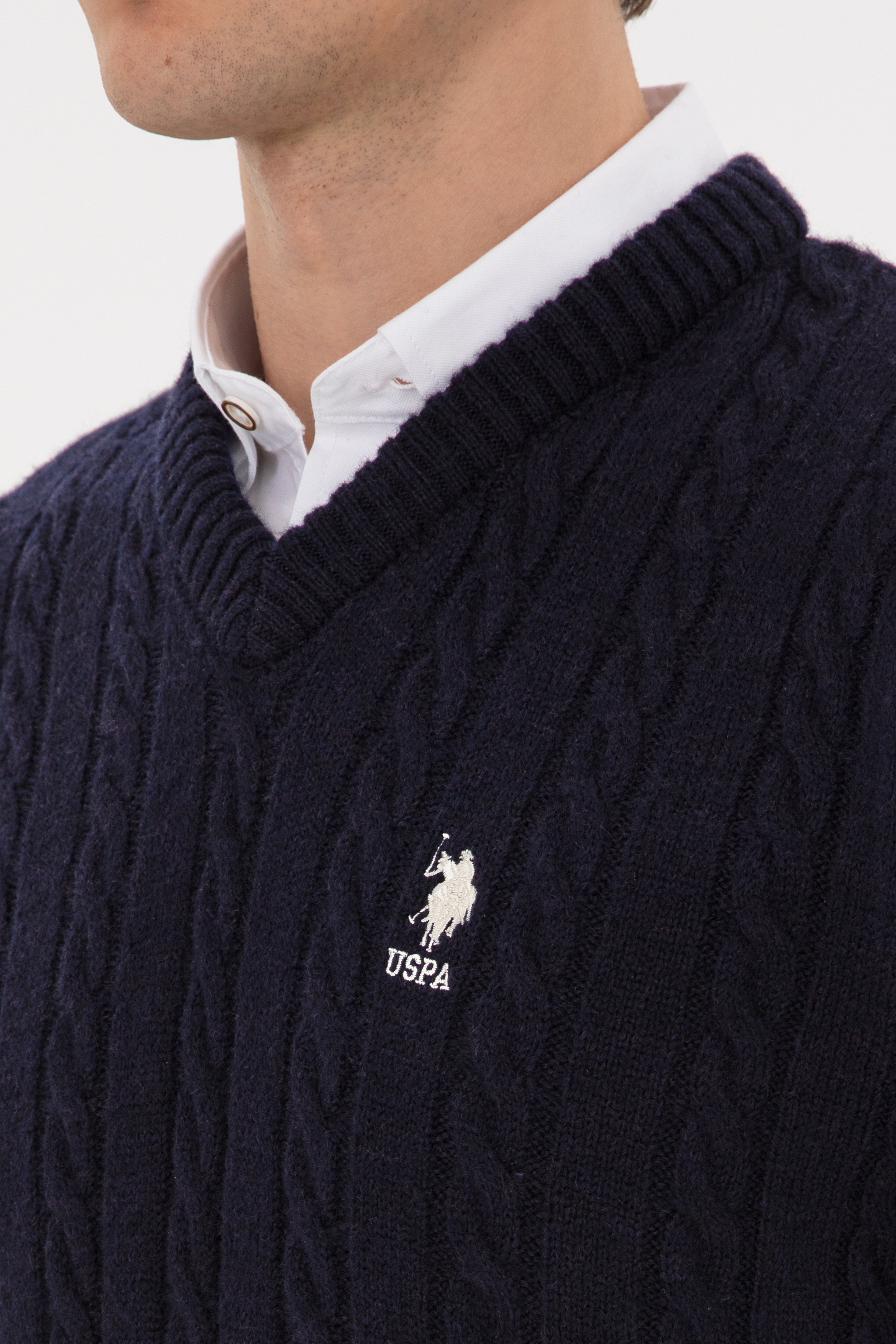 Erkek Lacivert Comfort Fit V Yaka Kazak