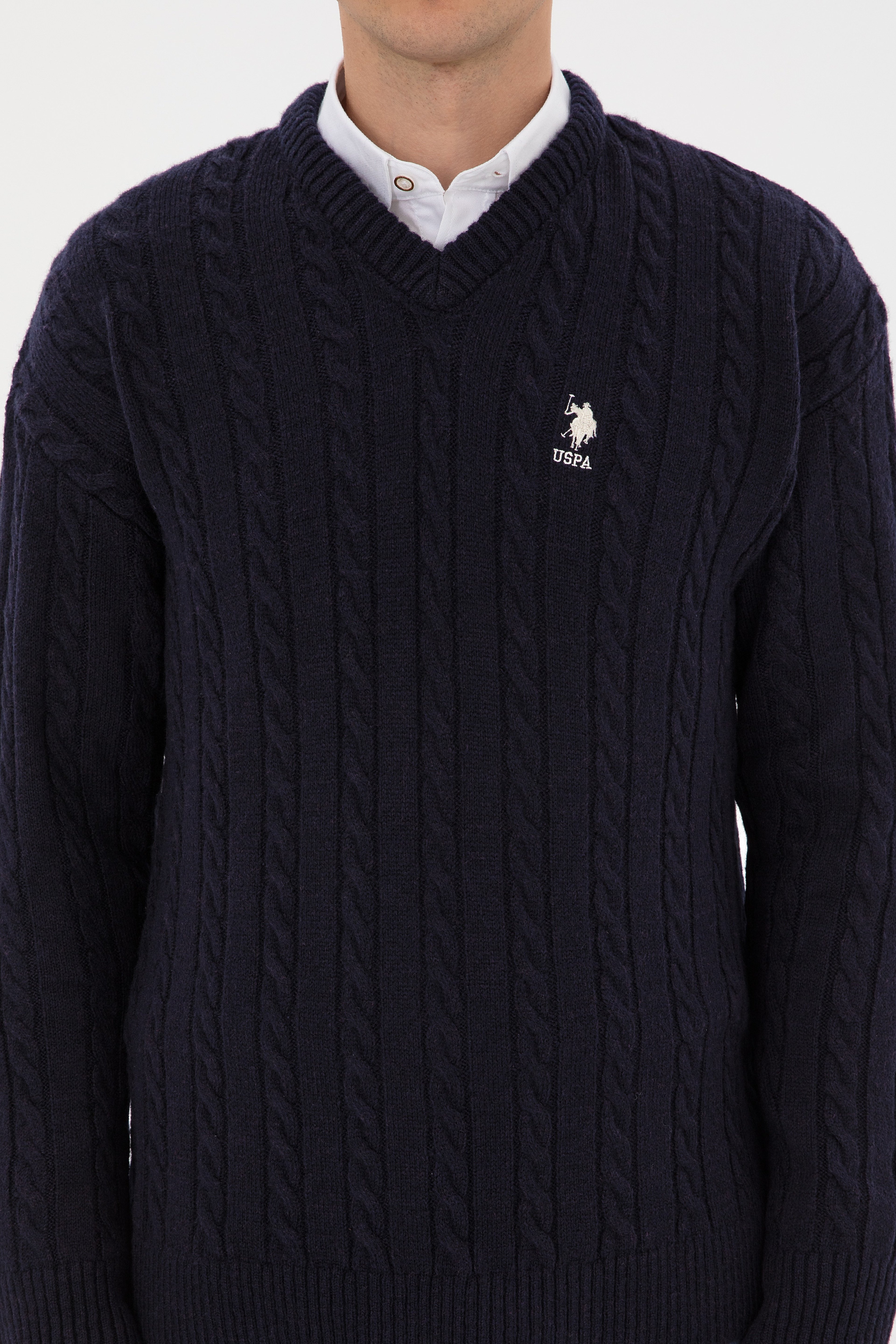 Erkek Lacivert Comfort Fit V Yaka Kazak - Image 6