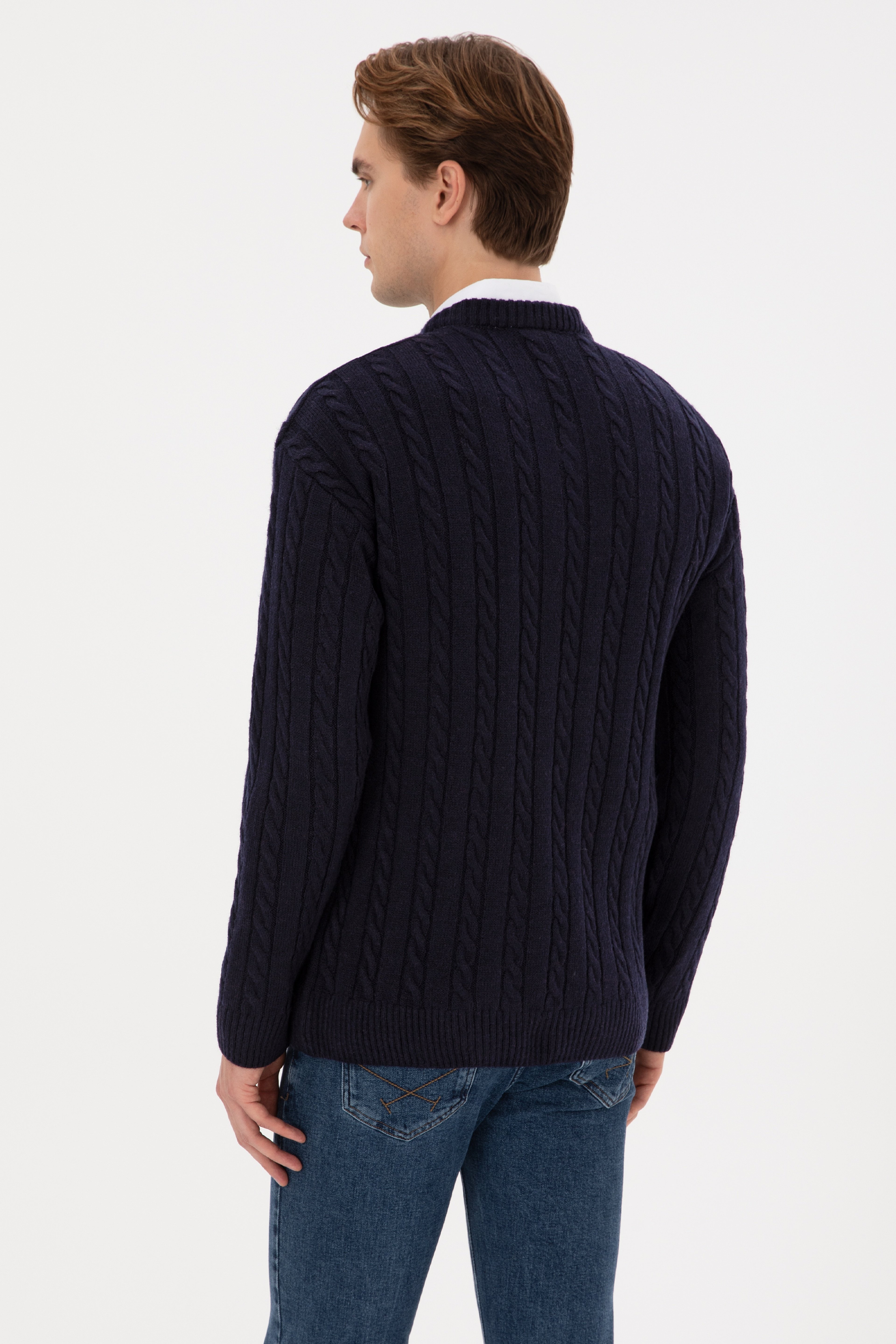 Erkek Lacivert Comfort Fit V Yaka Kazak - Image 5