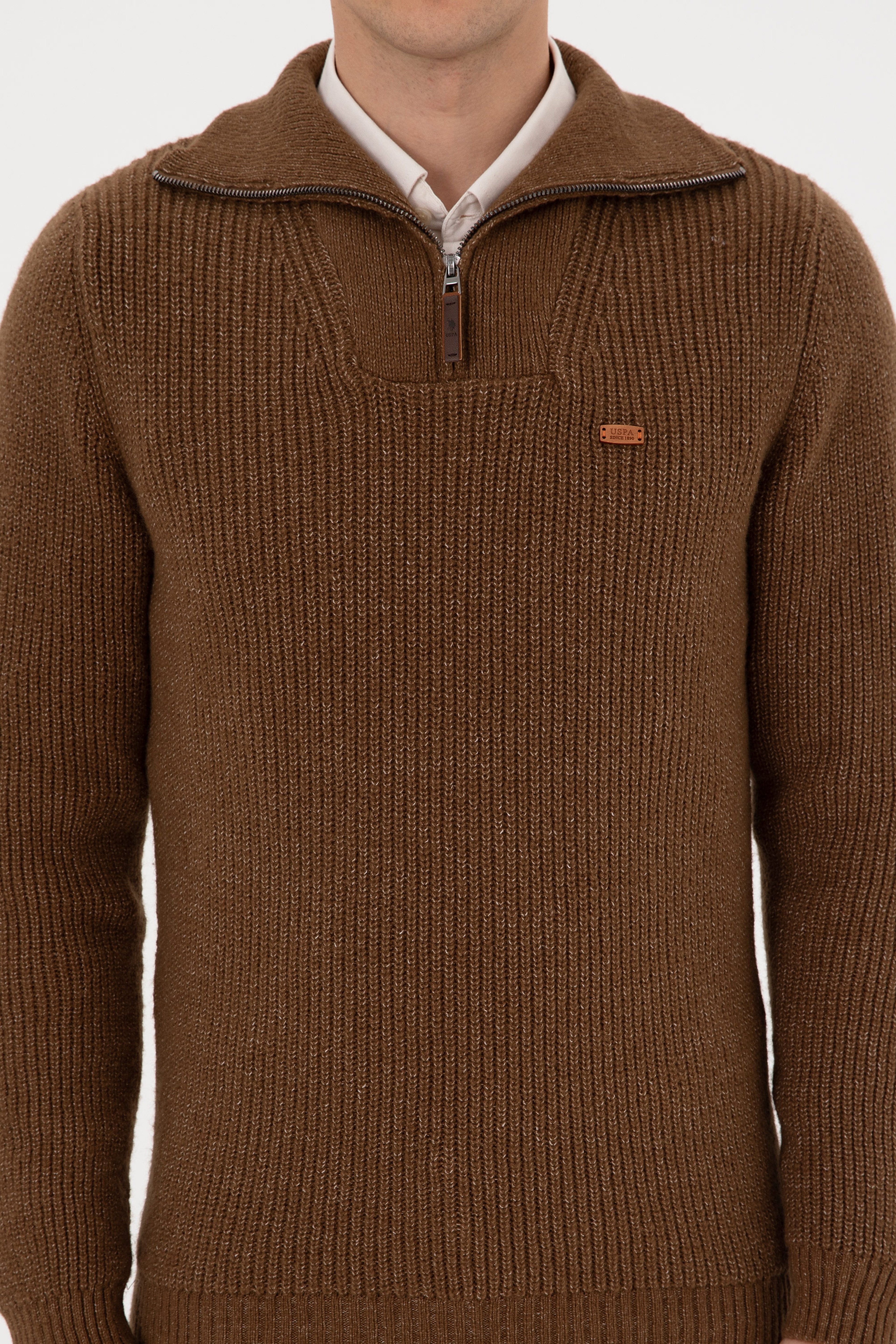 Erkek Regular Fit Yarım Fermuarlı Haki Kazak - Image 6
