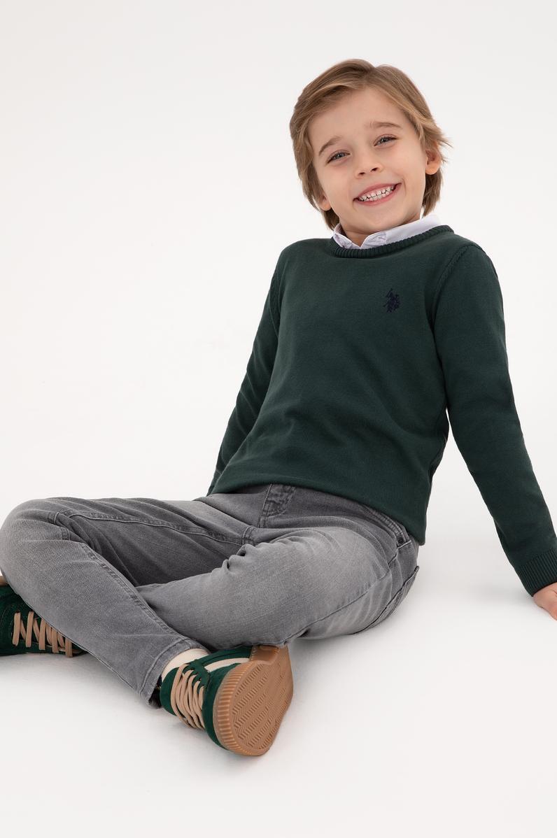 Erkek Çocuk Yeşil Bisiklet Yaka Basic Kazak