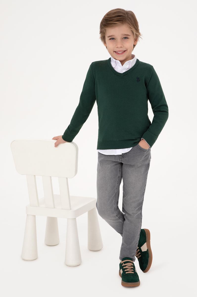 Erkek Çocuk Yeşil Basic Kazak