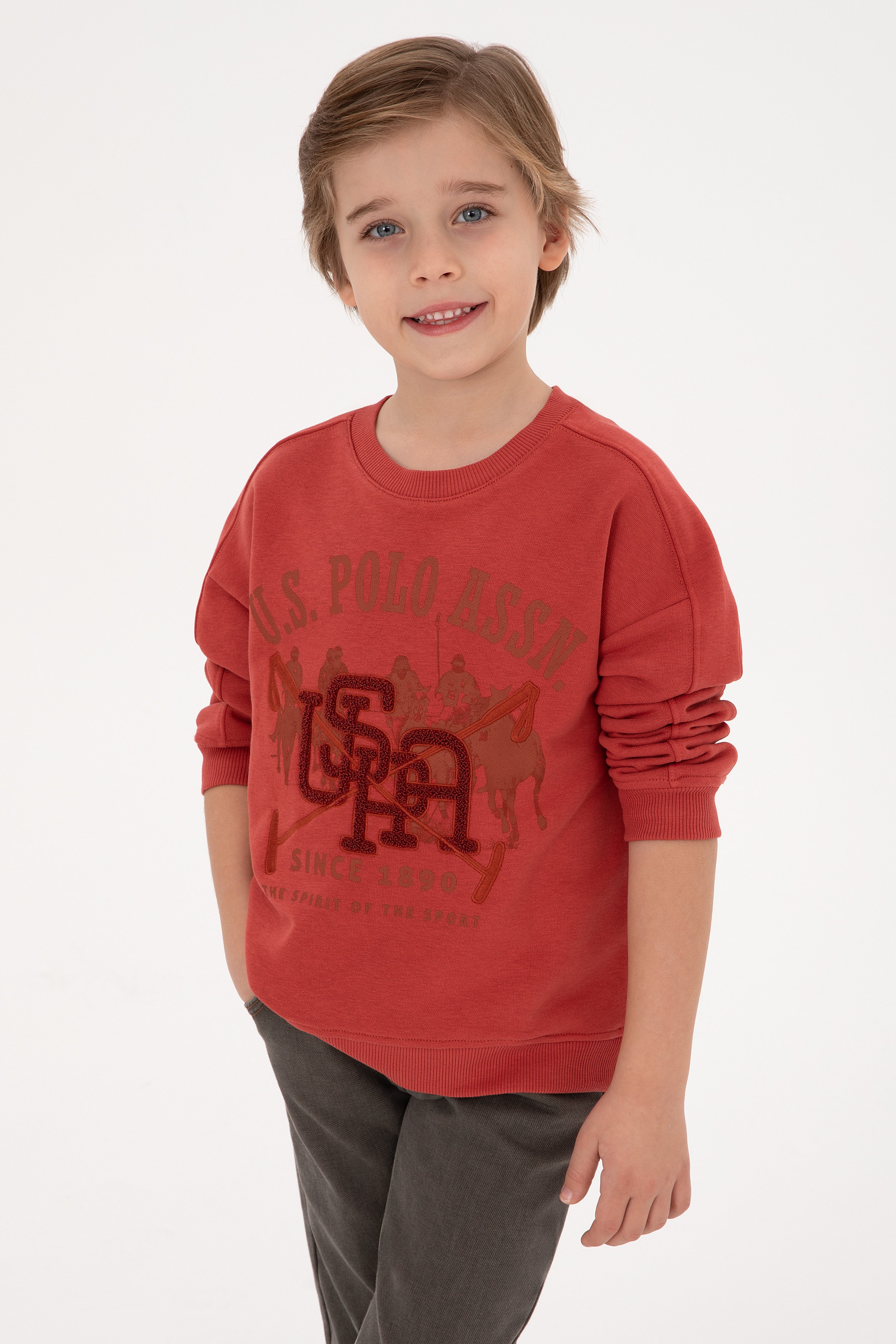 Erkek Çocuk Gül Kurusu Bisiklet Yaka Sweatshirt - Image 1