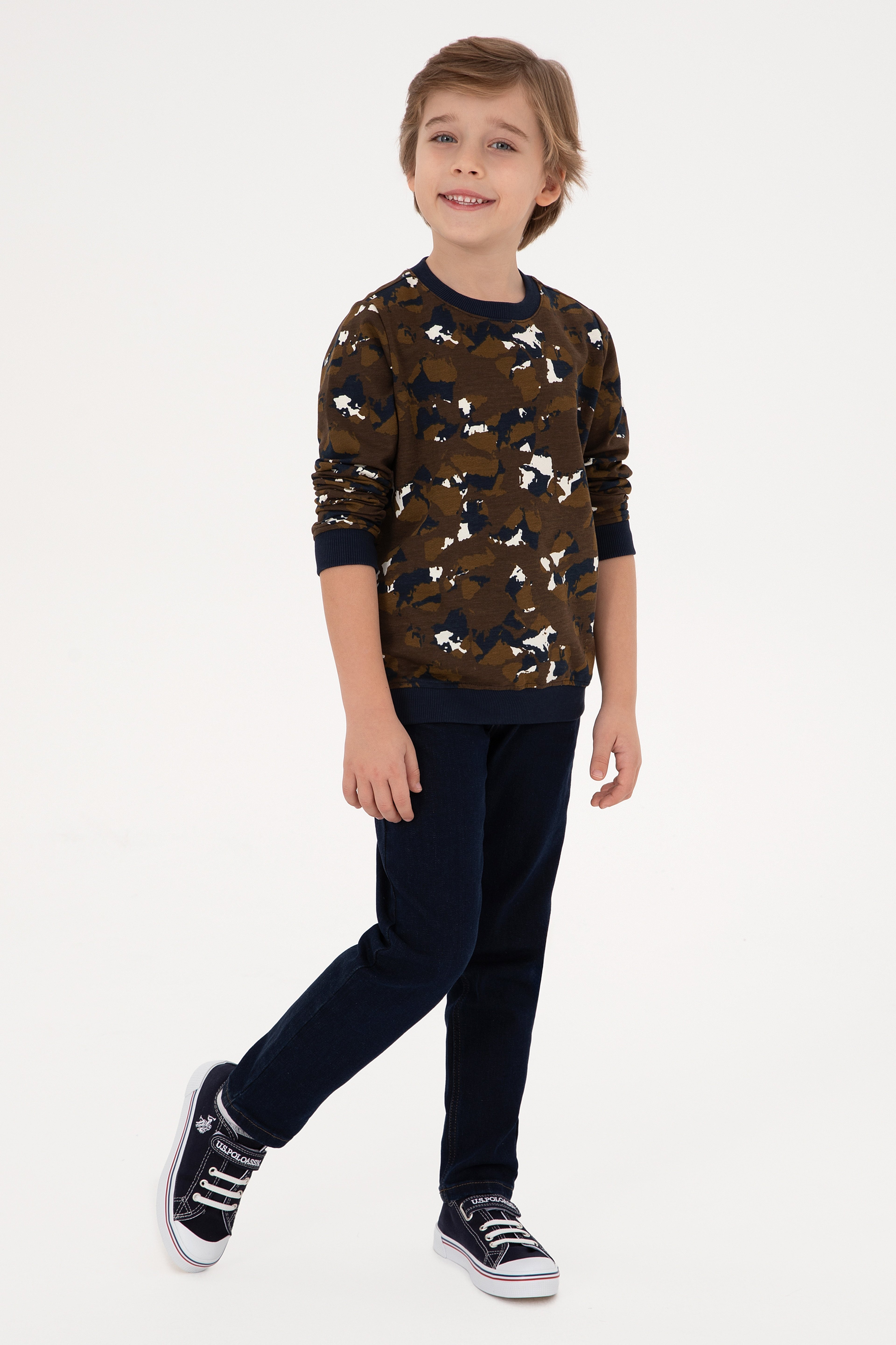 Erkek Çocuk Kahverengi Bisiklet Yaka Sweatshirt - Image 2