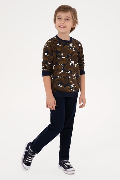 Erkek Çocuk Kahverengi Bisiklet Yaka Sweatshirt