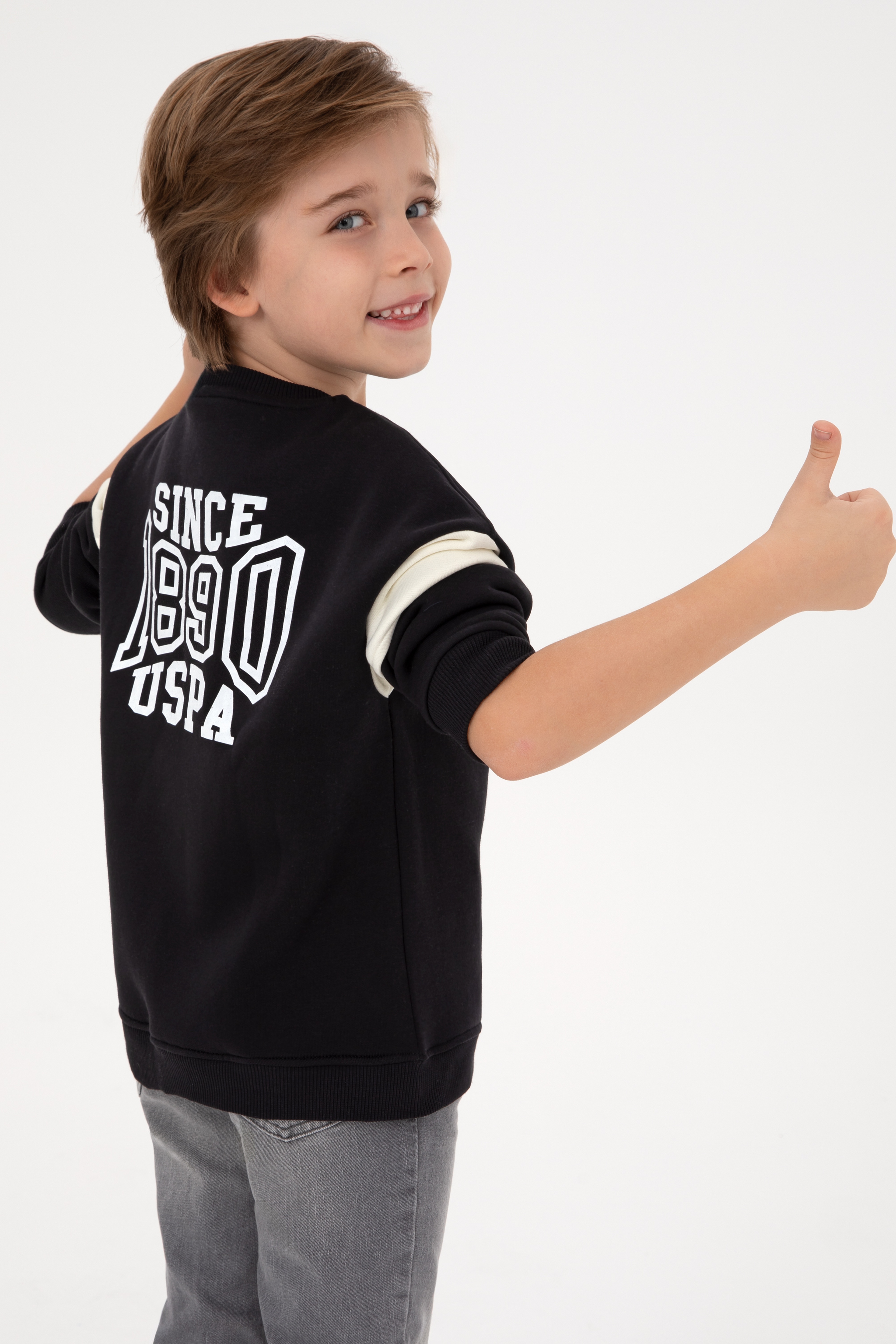 Erkek Çocuk Siyah Şardonlu Bisiklet Yaka Sweatshirt - Image 2