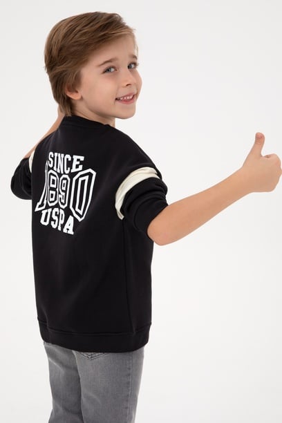 Erkek Çocuk Siyah Şardonlu Bisiklet Yaka Sweatshirt