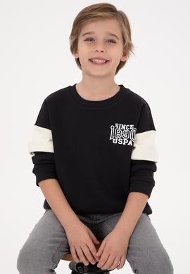 Erkek Çocuk Siyah Şardonlu Bisiklet Yaka Sweatshirt - 50316603038