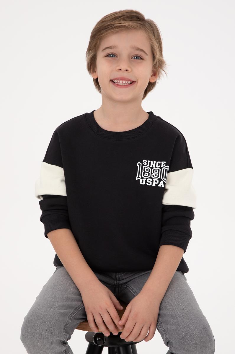 Erkek Çocuk Siyah Şardonlu Bisiklet Yaka Sweatshirt