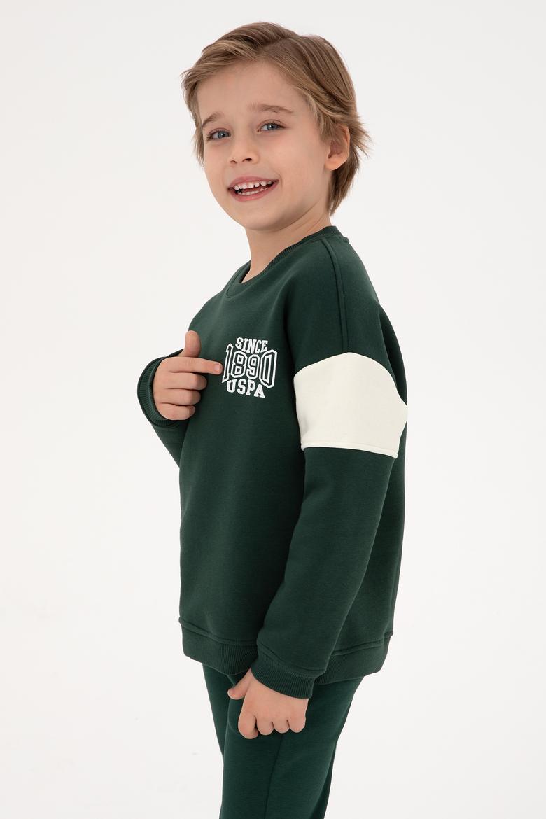 Erkek Çocuk Koyu Yeşil Şardonlu Bisiklet Yaka Sweatshirt