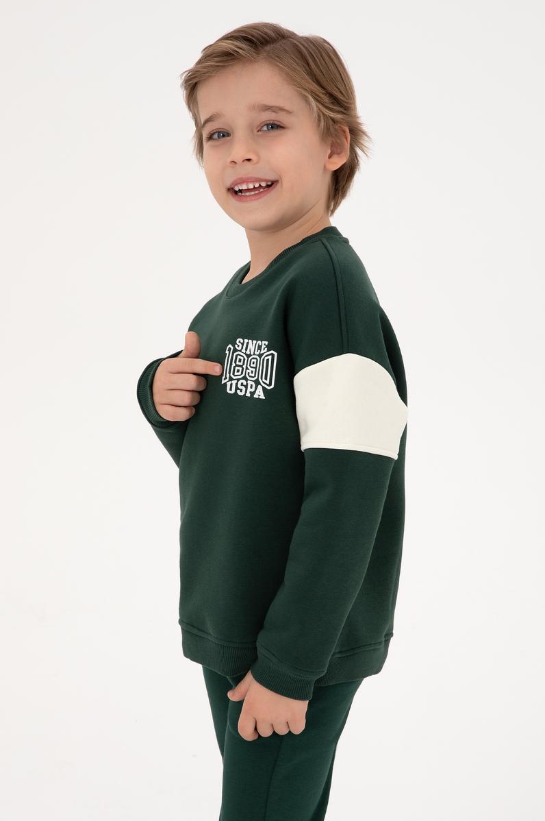 Erkek Çocuk Koyu Yeşil Şardonlu Bisiklet Yaka Sweatshirt