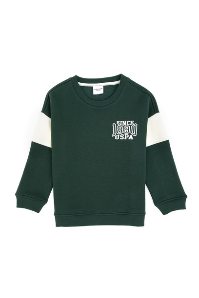 Erkek Çocuk Koyu Yeşil Şardonlu Bisiklet Yaka Sweatshirt