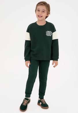 Erkek Çocuk Koyu Yeşil Şardonlu Bisiklet Yaka Sweatshirt - 50316603022