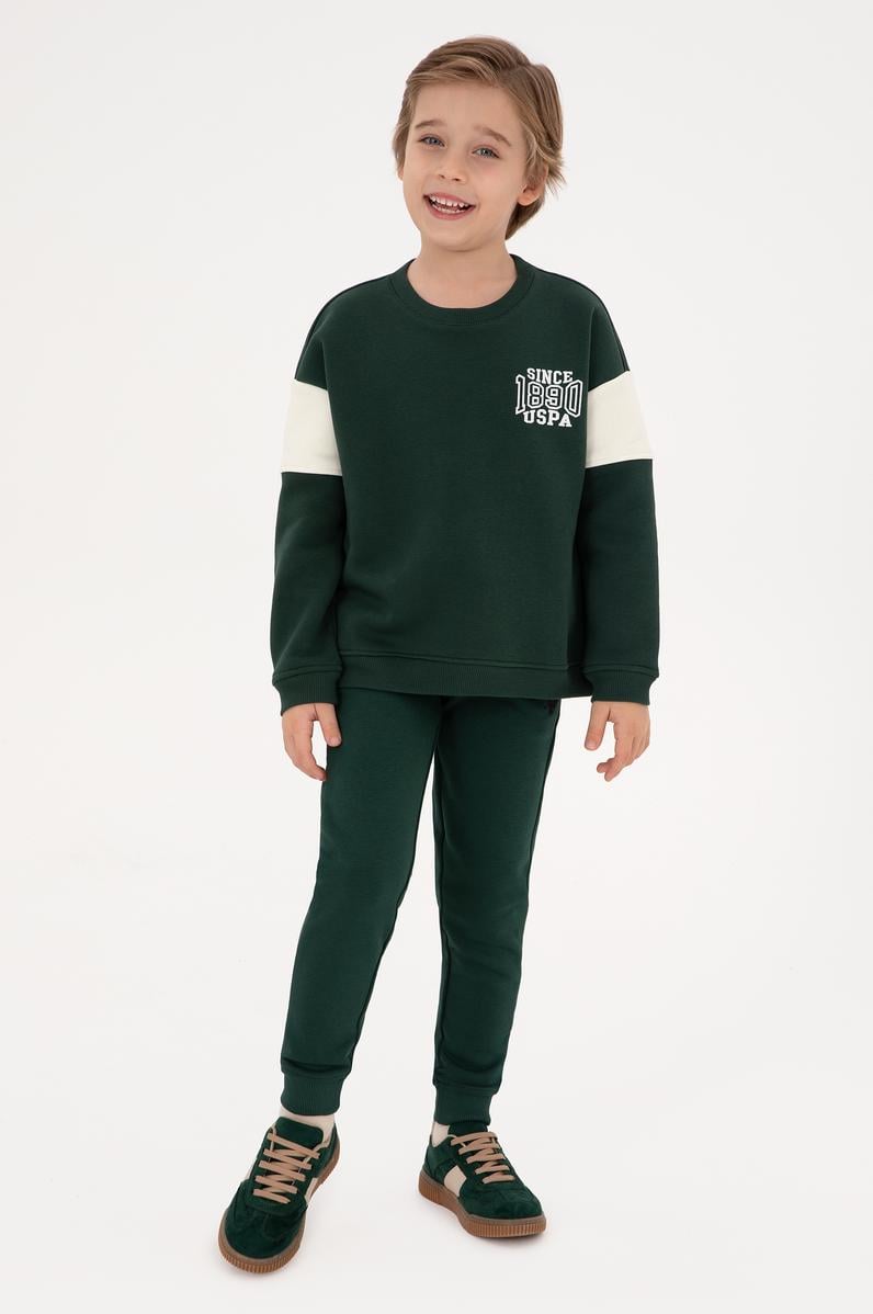 Erkek Çocuk Koyu Yeşil Şardonlu Bisiklet Yaka Sweatshirt