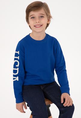 Erkek Çocuk Mavi Basic Bisiklet Yaka Sweatshirt - 50313831060