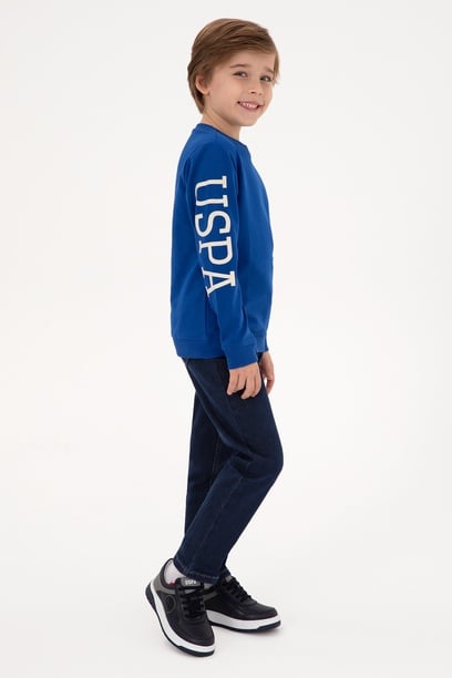Erkek Çocuk Mavi Basic Bisiklet Yaka Sweatshirt