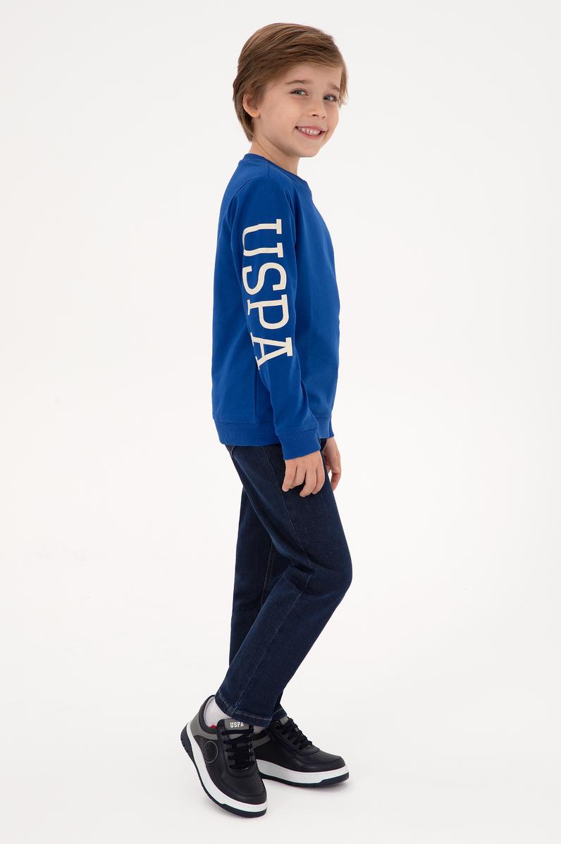 Erkek Çocuk Mavi Basic Bisiklet Yaka Sweatshirt