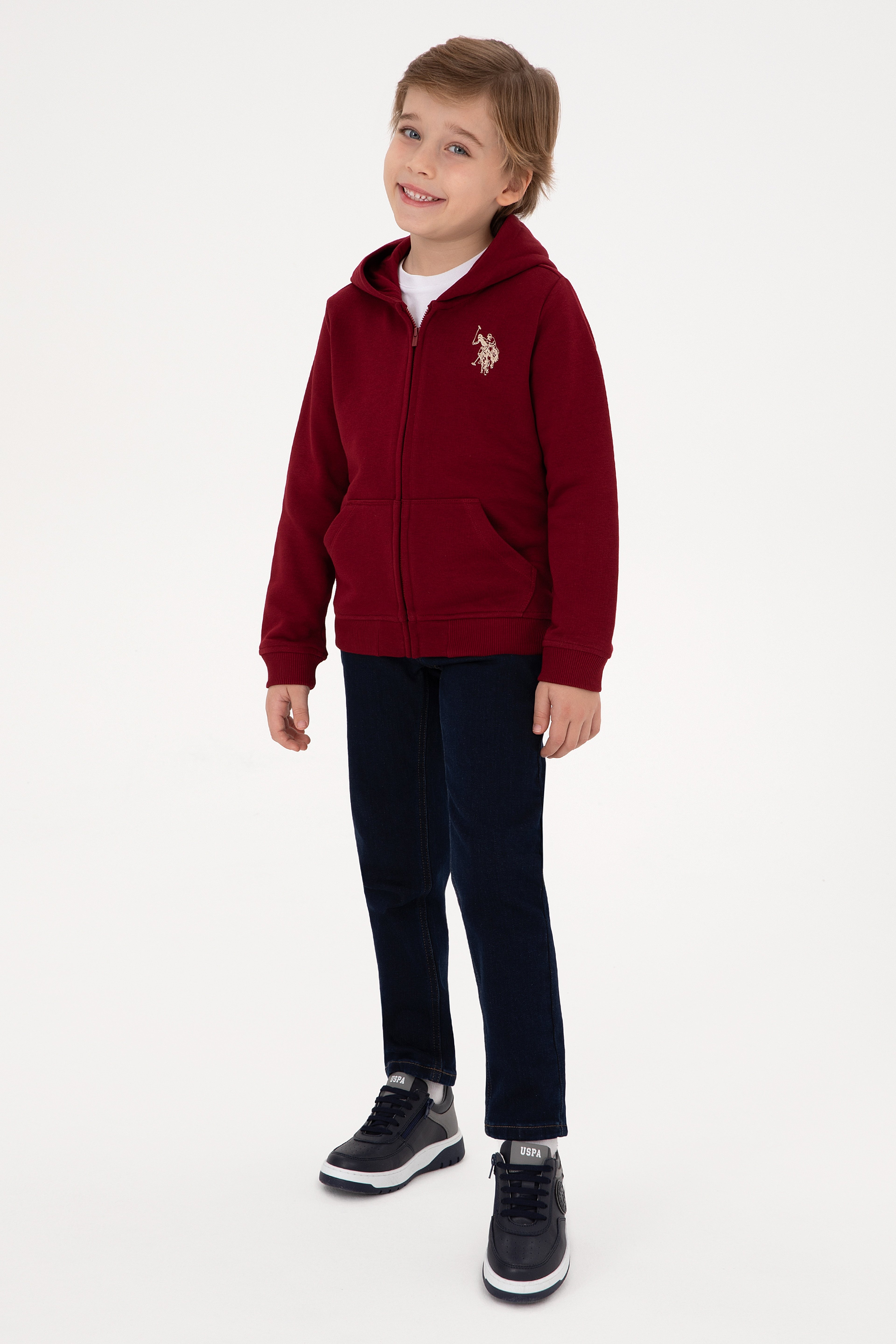 Erkek Çocuk Bordo Fermuarlı Kapüşonlu Sweatshirt - Image 2