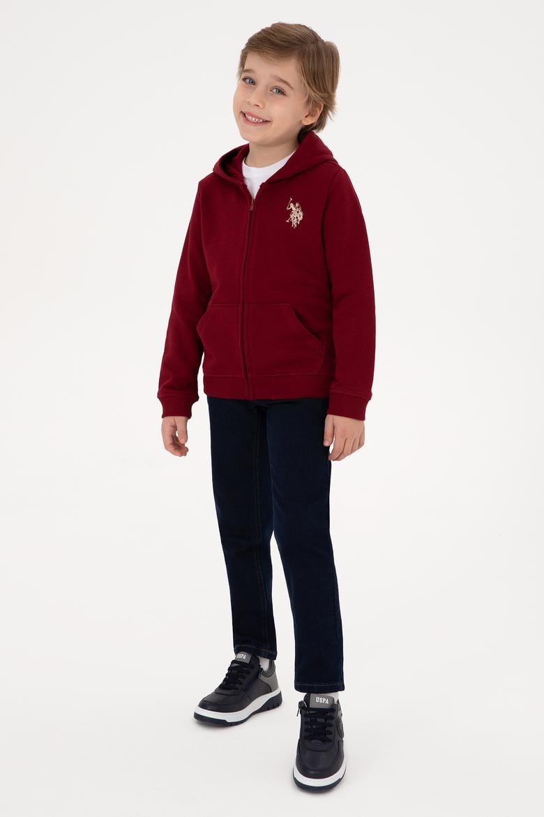 Erkek Çocuk Bordo Fermuarlı Kapüşonlu Sweatshirt - 50316706168