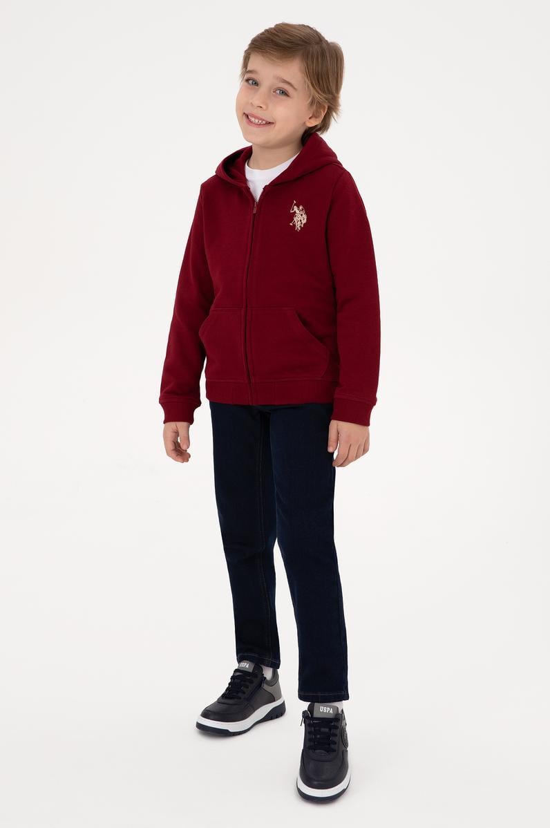 Erkek Çocuk Bordo Fermuarlı Kapüşonlu Sweatshirt