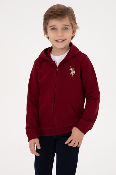 Erkek Çocuk Bordo Fermuarlı Kapüşonlu Sweatshirt