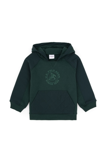 Erkek Çocuk Koyu Yeşil Kapüşonlu Sweatshirt