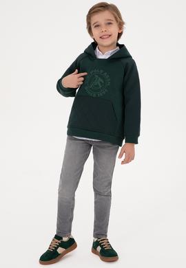 Erkek Çocuk Koyu Yeşil Kapüşonlu Sweatshirt - 50308519028