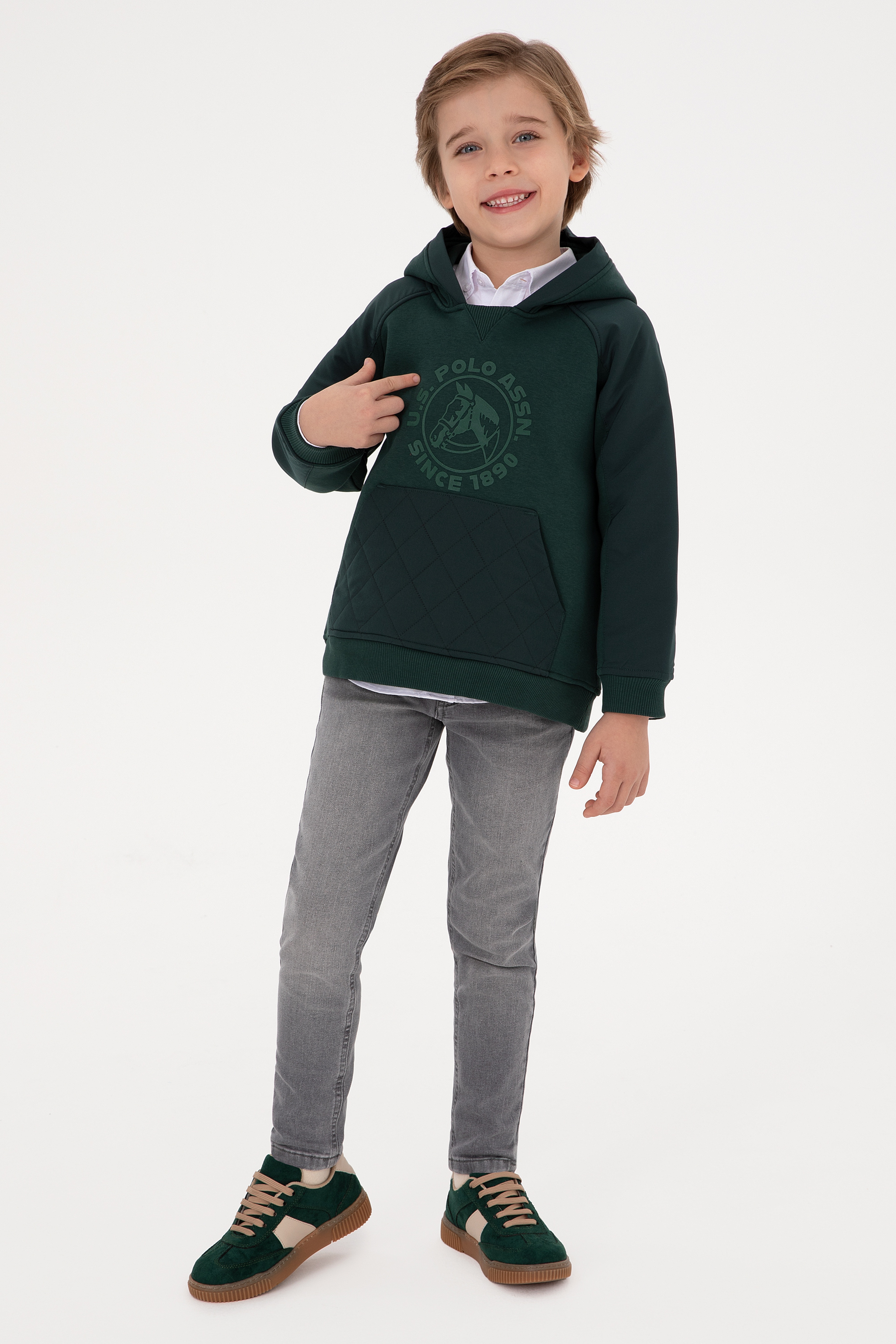 Erkek Çocuk Koyu Yeşil Kapüşonlu Sweatshirt - Image 2