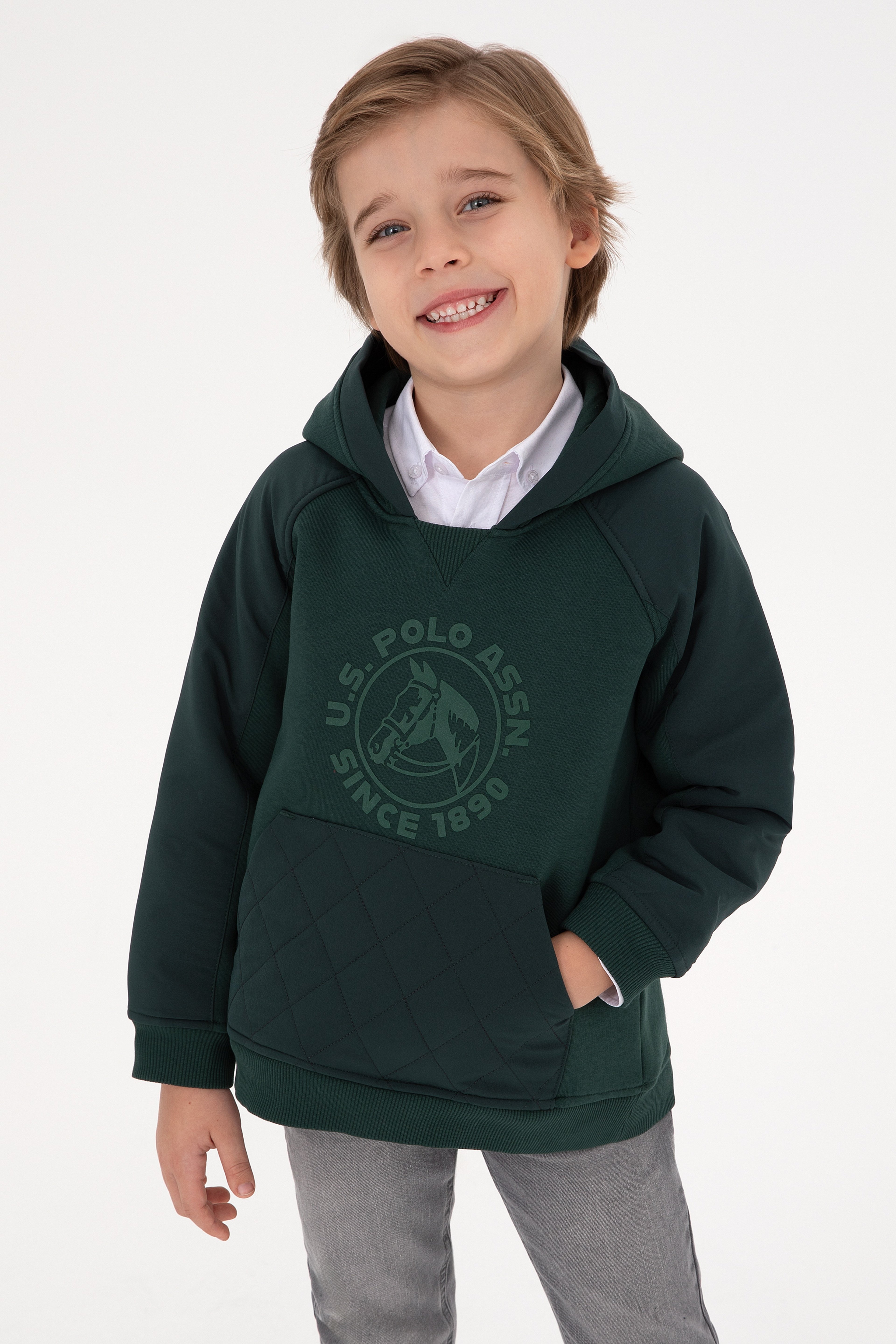 Erkek Çocuk Koyu Yeşil Kapüşonlu Sweatshirt