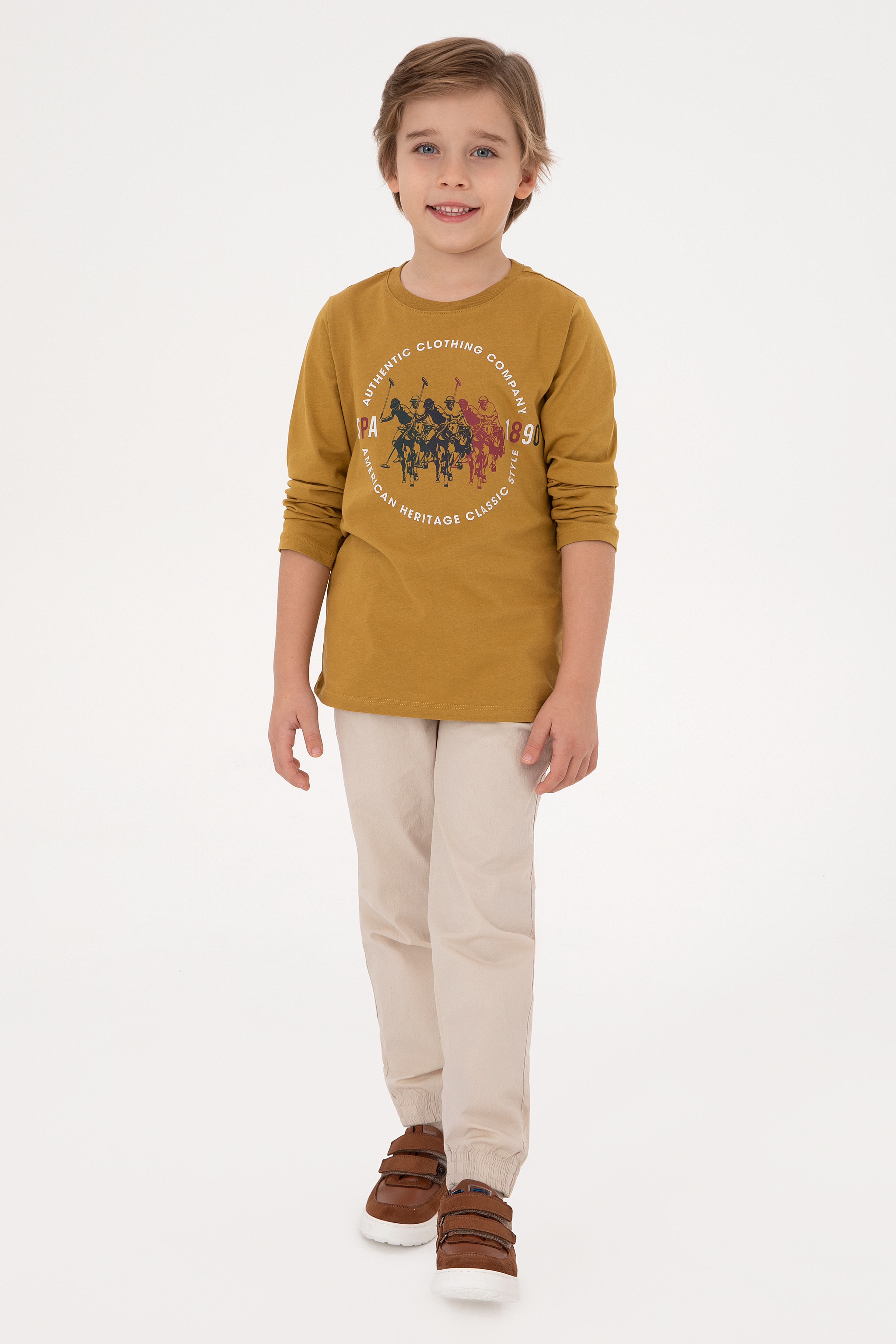 Erkek Çocuk Hardal Bisiklet Yaka Süprem Sweatshirt - Image 1