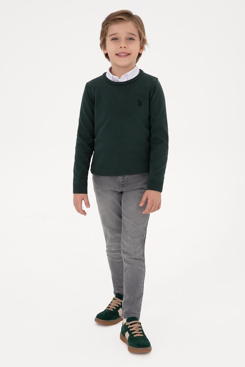 Erkek Çocuk Yeşil Bisiklet Yaka Basic Kazak - 50315586124