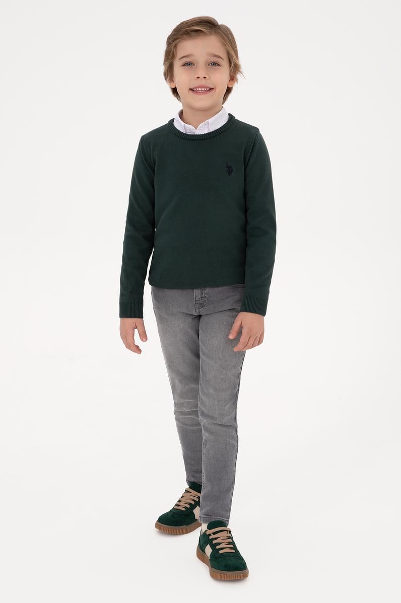 Erkek Çocuk Yeşil Bisiklet Yaka Basic Kazak