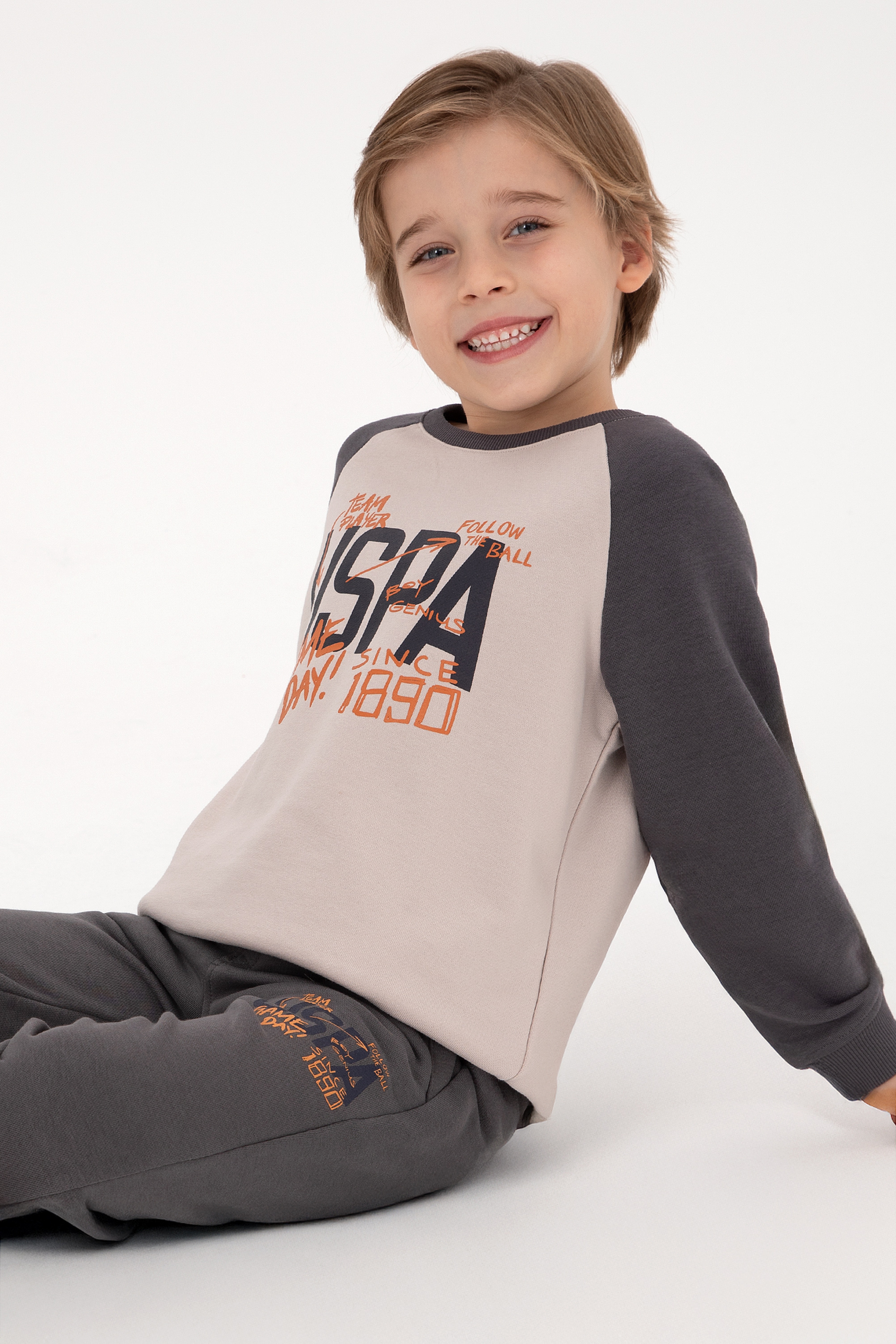 Erkek Çocuk Gri Bisiklet Yaka Sweatshirt - Image 1