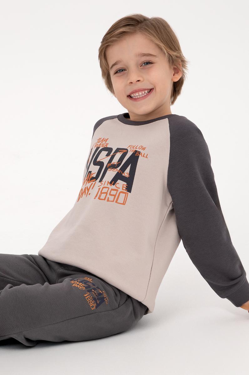 Erkek Çocuk Gri Bisiklet Yaka Sweatshirt