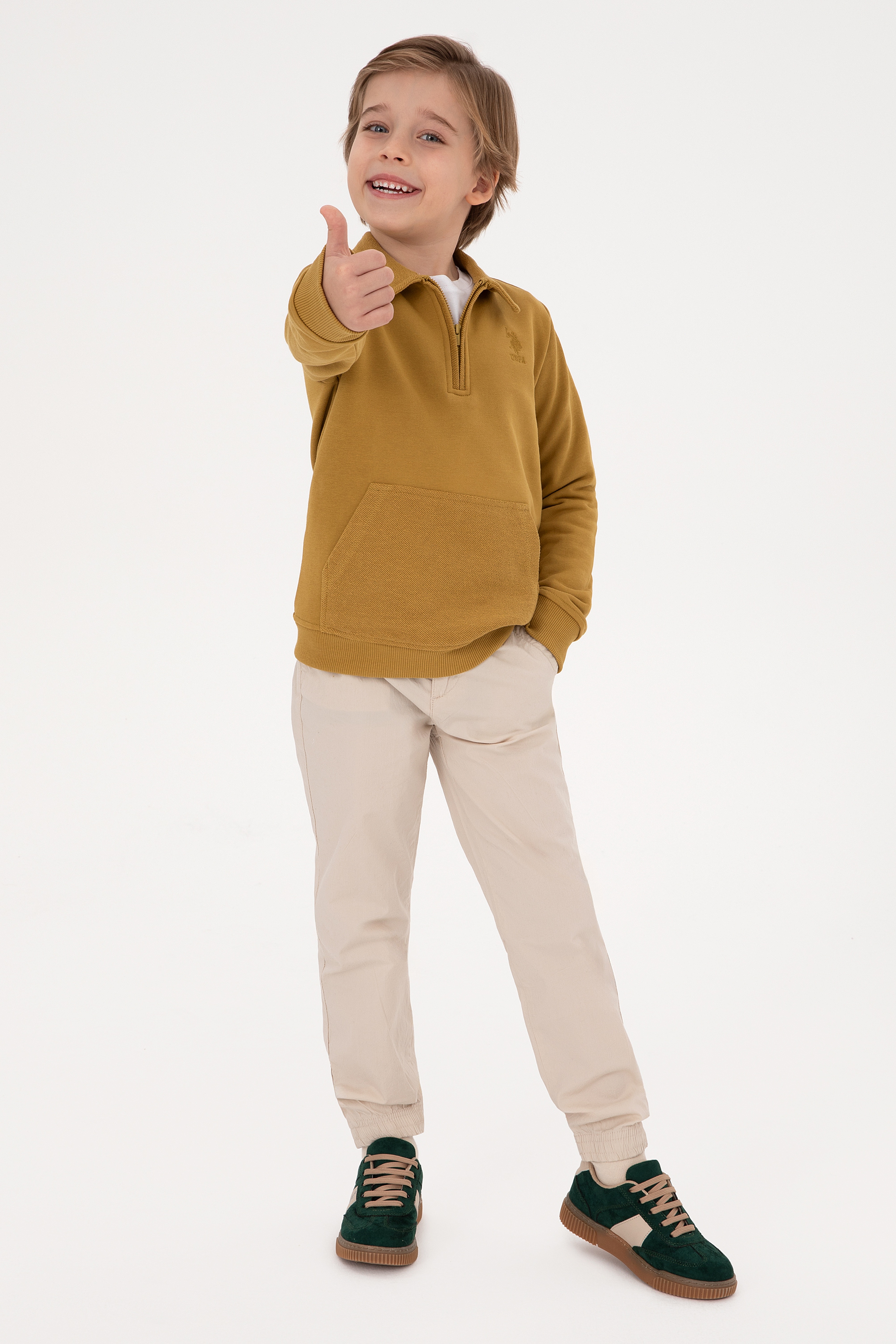 Erkek Çocuk Hardal Yarım Fermuarlı Sweatshirt - Image 2