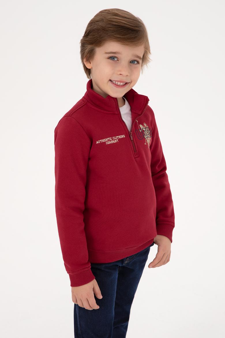 Erkek Çocuk Koyu Frambuaz Şardonlu Yarım Fermuarlı Sweatshirt