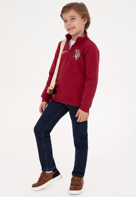 Erkek Çocuk Koyu Frambuaz Şardonlu Yarım Fermuarlı Sweatshirt - 50315815010