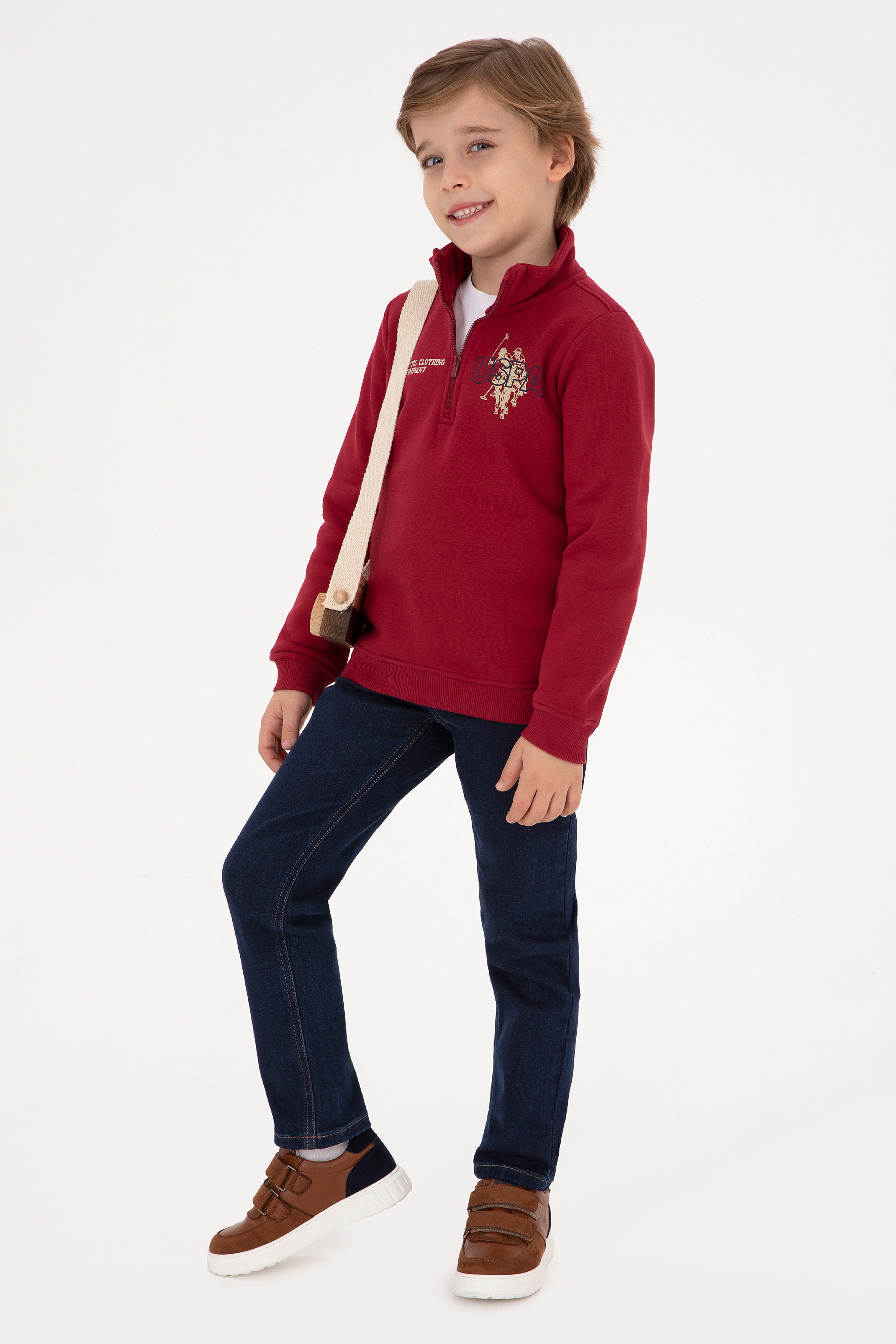 Erkek Çocuk Koyu Frambuaz Şardonlu Yarım Fermuarlı Sweatshirt - Image 2