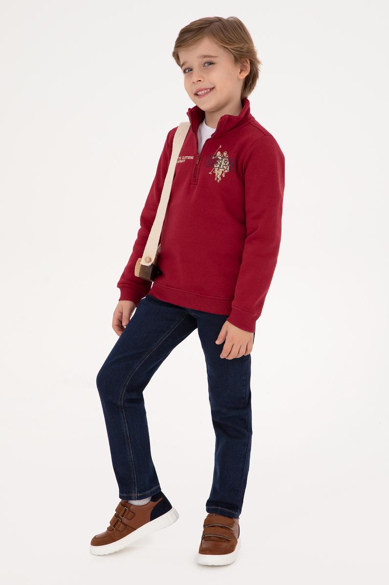 Erkek Çocuk Koyu Frambuaz Şardonlu Yarım Fermuarlı Sweatshirt