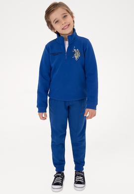 Erkek Çocuk Mavi Şardonlu Yarım Fermuarlı Sweatshirt - 50315815020