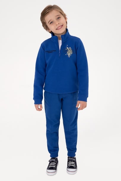 Erkek Çocuk Mavi Şardonlu Yarım Fermuarlı Sweatshirt