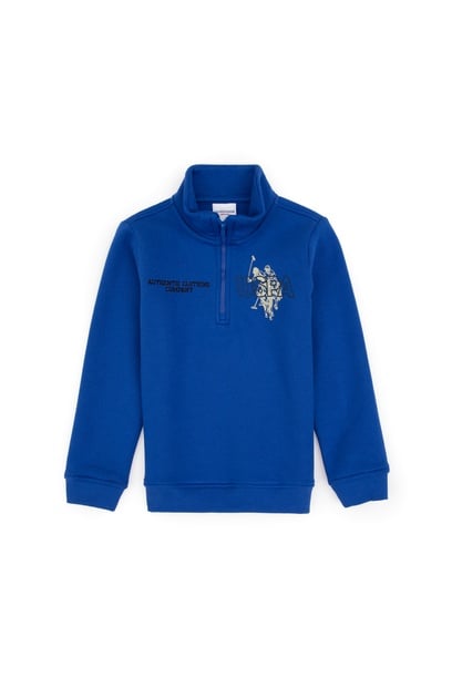 Erkek Çocuk Mavi Şardonlu Yarım Fermuarlı Sweatshirt