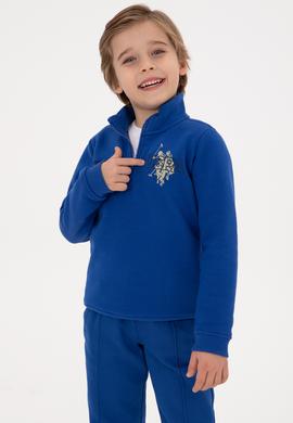 Erkek Çocuk Mavi Şardonlu Yarım Fermuarlı Sweatshirt - 50315815020