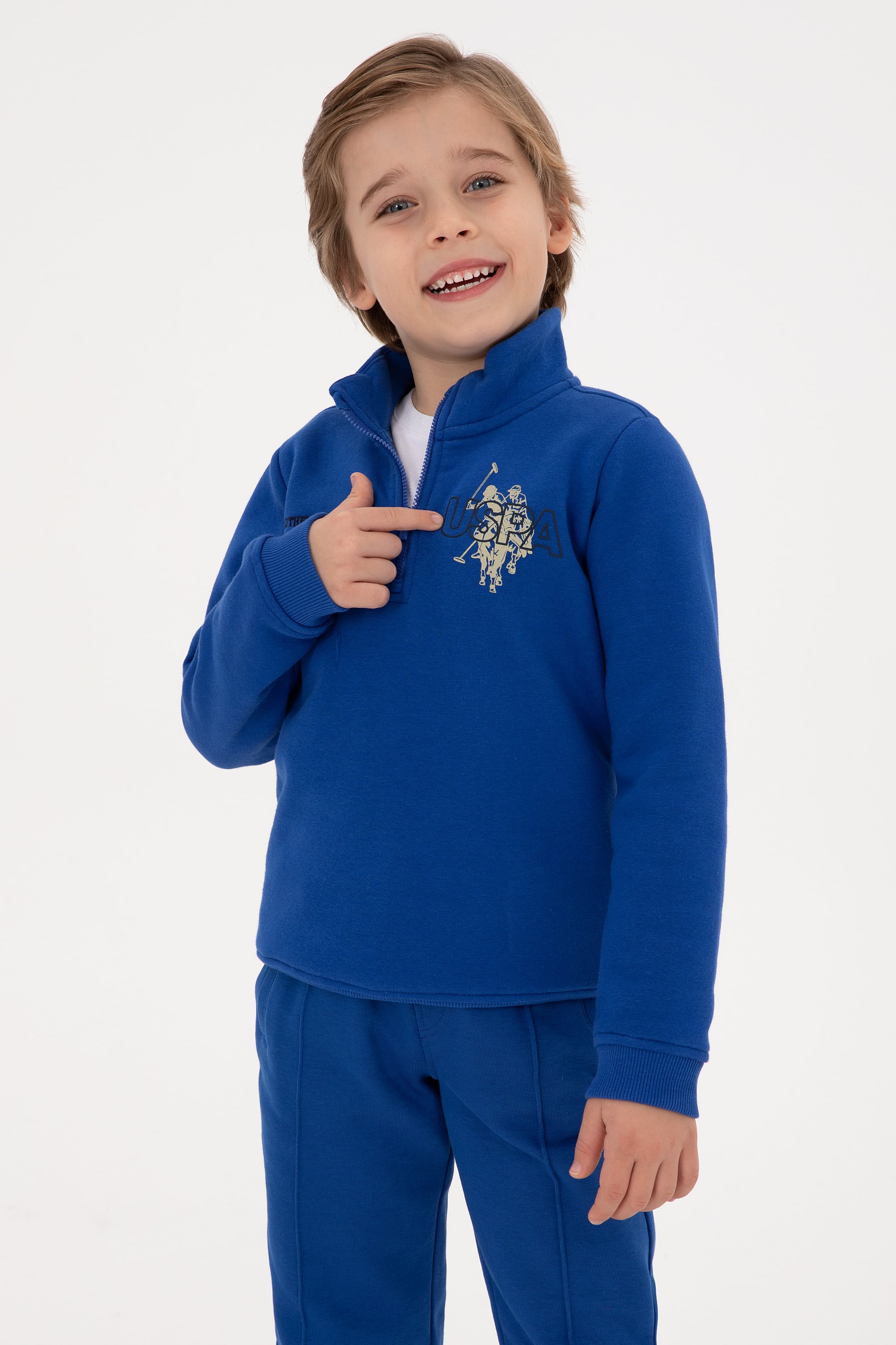 Erkek Çocuk Mavi Şardonlu Yarım Fermuarlı Sweatshirt - Image 1
