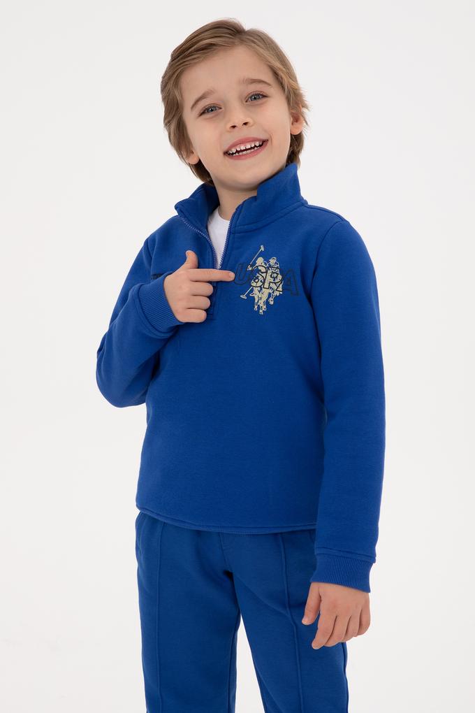 Erkek Çocuk Mavi Şardonlu Yarım Fermuarlı Sweatshirt