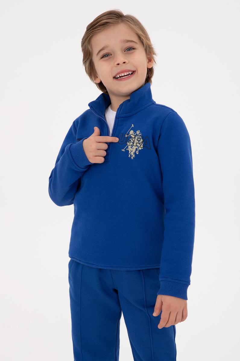 Erkek Çocuk Mavi Şardonlu Yarım Fermuarlı Sweatshirt