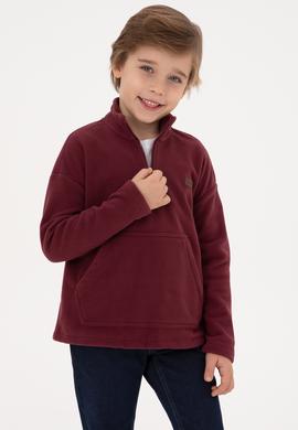 Erkek Çocuk Bordo Yarım Fermuarlı Polar Sweatshirt - 50316702027