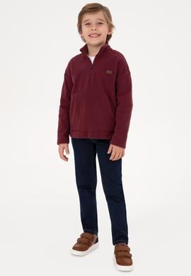 Erkek Çocuk Bordo Yarım Fermuarlı Polar Sweatshirt - 50316702027