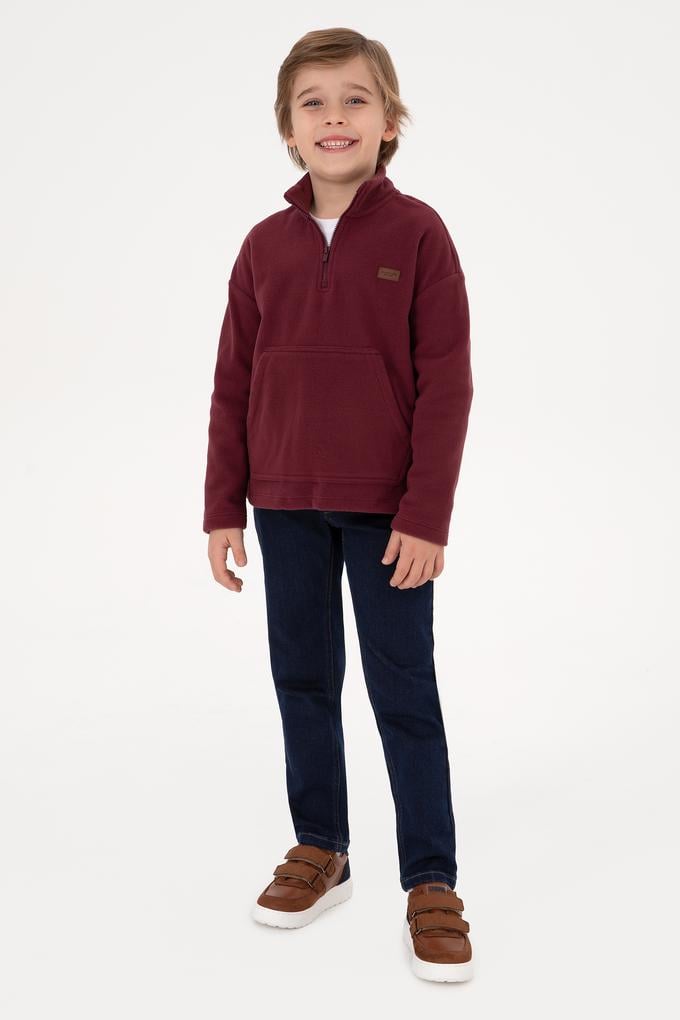 Erkek Çocuk Bordo Yarım Fermuarlı Polar Sweatshirt